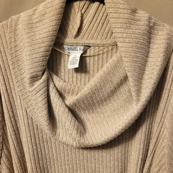 OPHELIA ROE Beige metallic gold stretchy ribbed Midi Dress Wmn's XL NYE career - Picture 4 of 13